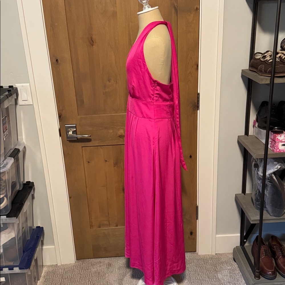 NWT BANANA REPUBLIC Pink Halter Tie Maxi Dress Women 6P Cocktail Silky Deep V - Picture 4 of 15
